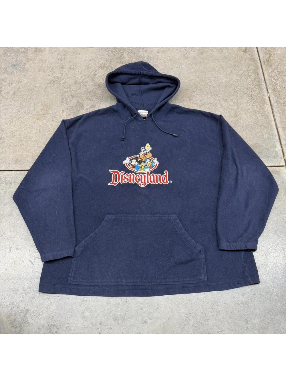 vintage disneyland mickey mouse goofy donald duck fleece big logo hoodie xxl